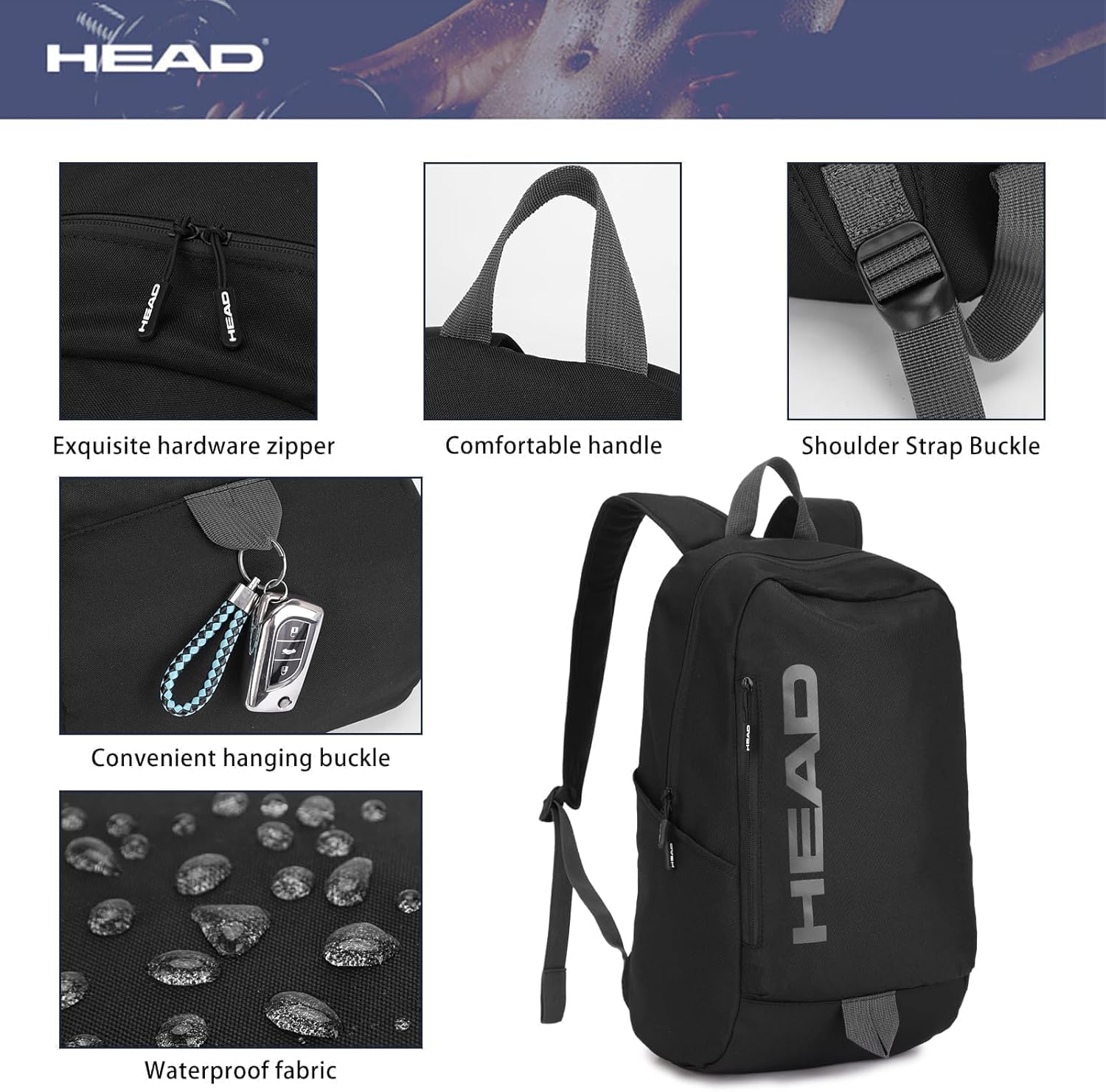 HEAD Waterproof Gym Backpack for Women & Men, Compact Sport Backpack for Gym/Fitness/Work/Daily, College Laptop Bag for 15.6 inch Notebook - Image 7