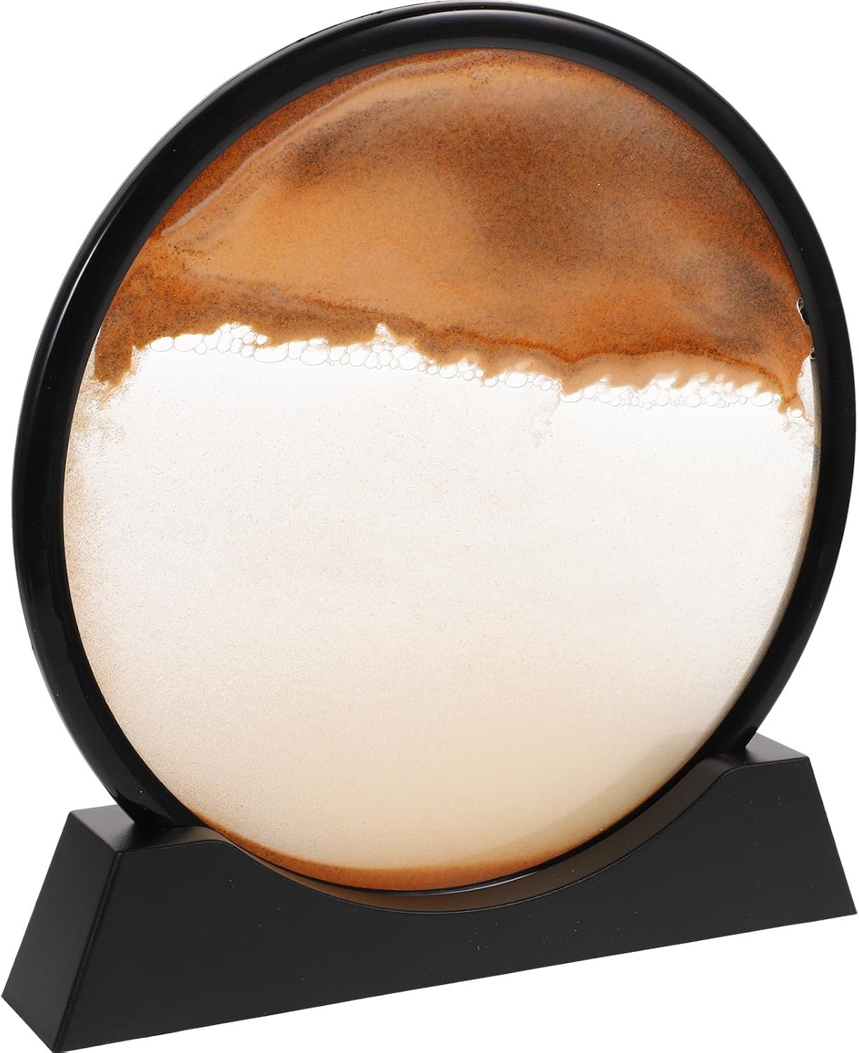 PLAFOPE 3D Moving Sand Art Hourglass Decorative Ornament for Home and Office, 12-Inch Black Frame Yellow Sand, Stress Relief Desk Decor and Study Room Aesthetic