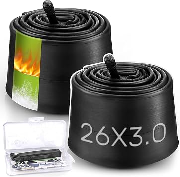 26x3.0 Fat Bike Inner Tube - BONLATE 2-Pack Electric Fat Tire Tubes AV 32mm Schrader Valve, Premium Butyl Rubber Puncture Resistant Replacement Tubes with Repair Kit