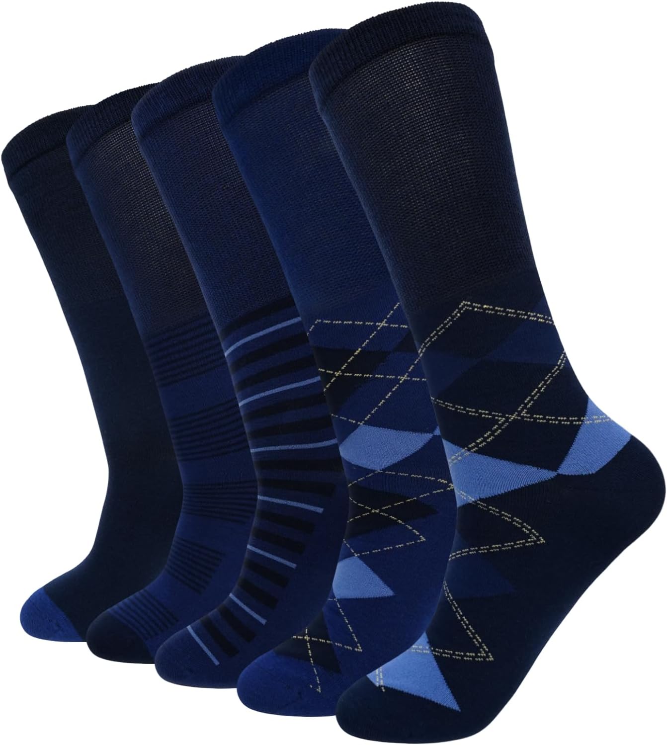 ZAKASA Dress Crew Socks for Men: Combed Cotton 5 Pairs Elastic Seamless Toe Patterned Sock for Men's Bussiness Daily Wear