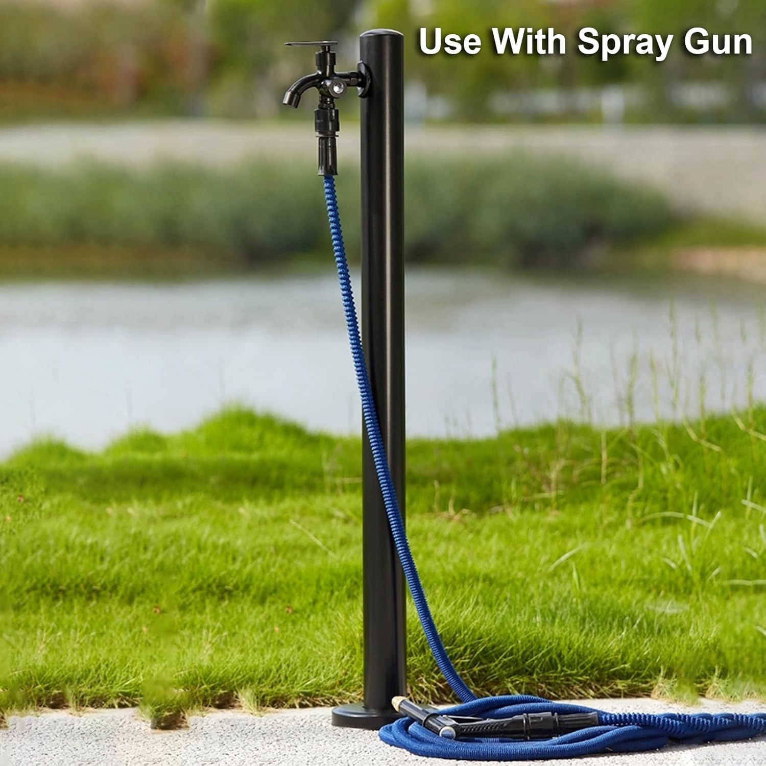 Garden Water Column Black, Outdoor Antifreeze Faucet, Floor Mount Water Tap, Stainless Steel Water Column Garden Water Tap, Cylindrical Vertical Garden Water Column(950 mm/37 in)