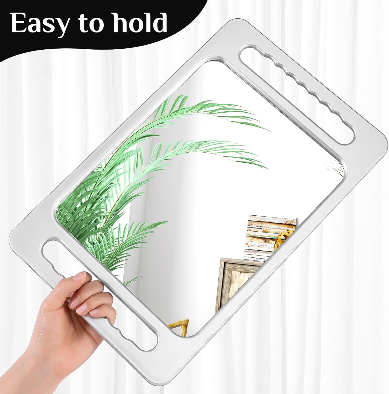 Kigley 2 Pcs Large Hand Mirror with Double Handle Barber Mirror Unbreakable Rectangular Hand Held Hair Salon Equipment Hairstylist and Barber Accessories, 15.75 x 9.84 Inches/ 40 x 25 cm (Silver)
