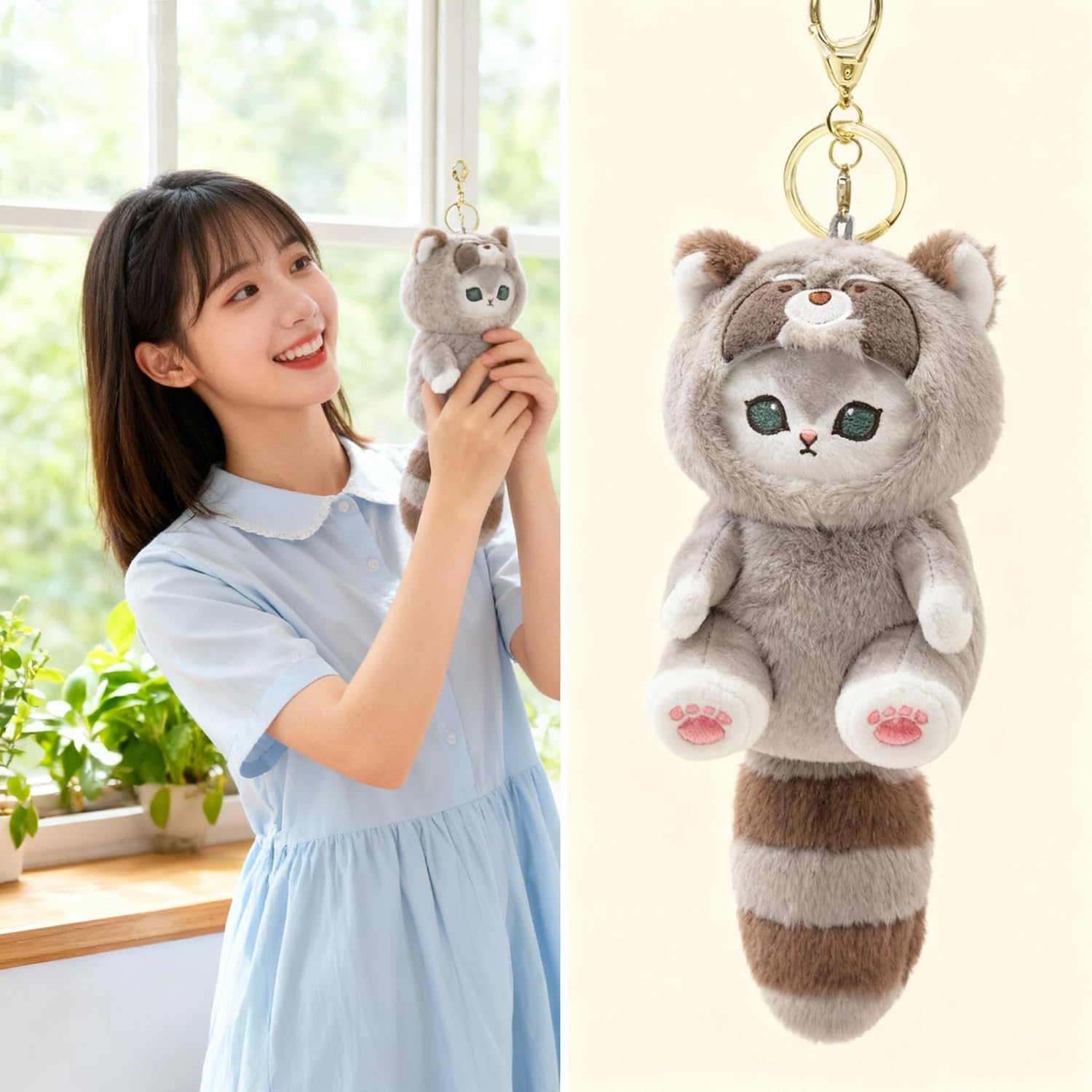 Plush Keychain, Cute Keychain Plush with Hook for Bag Purse Car Mirror, Kawaii Animal Keyring Decor for Women Girls