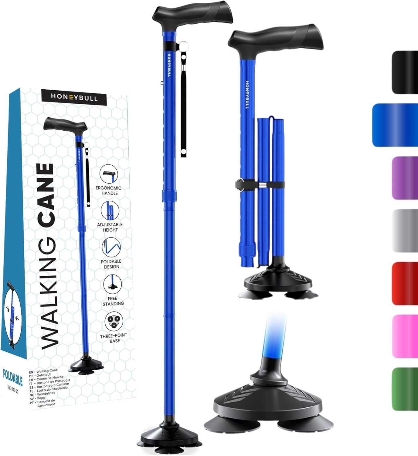 Foldable Adjustable Heavy Duty Walking Cane for Men and Women, Free Standing All Terrain Collapsible Stick for Seniors