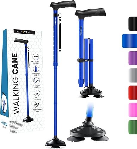 Miniatura 9 de HONEYBULL - Bastón para hombres y mujeres, plegable, ajustable, plegable, bastón de pie, punta pivotante, resistente, con bolsa de viaje, bastones