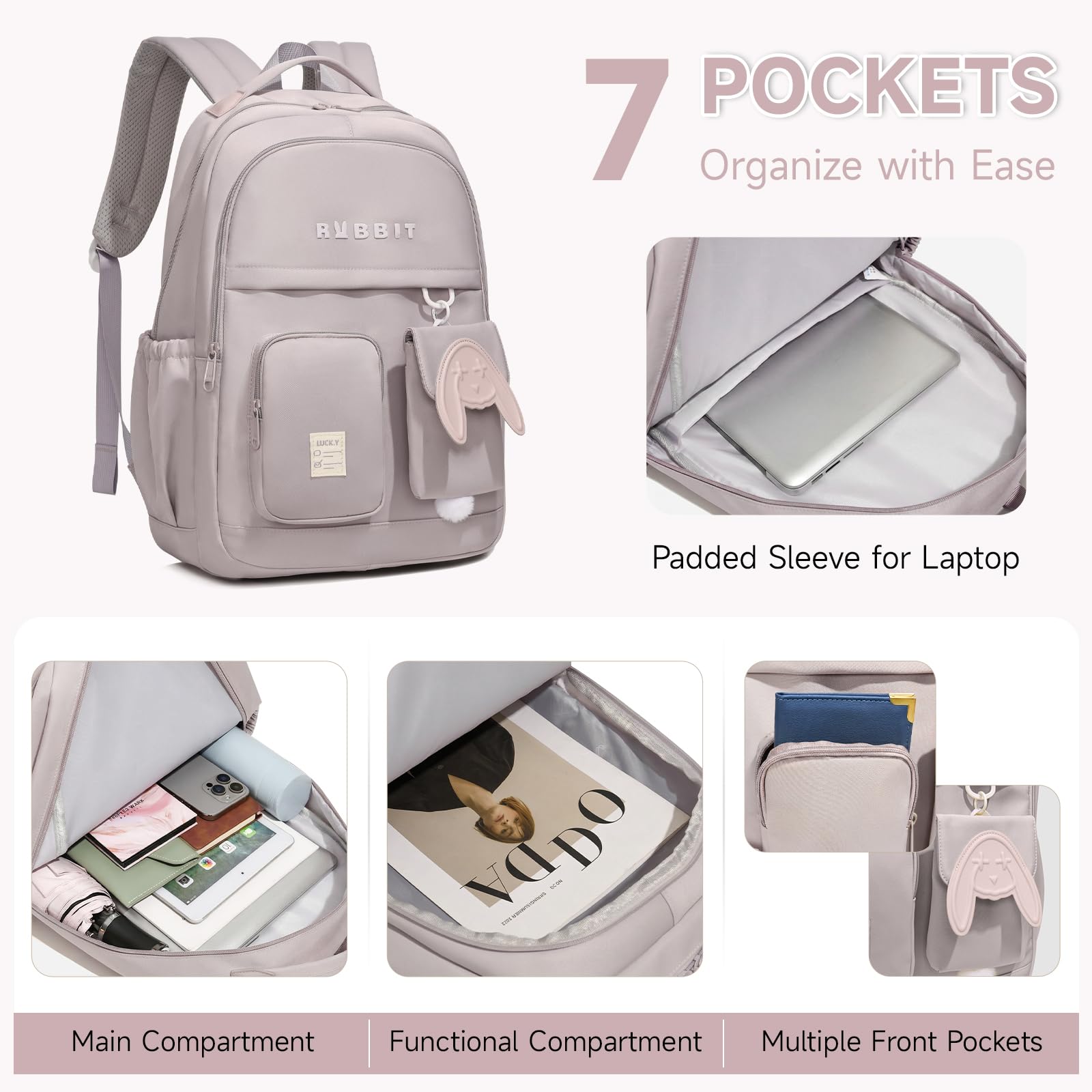 Amythe Sac à Dos Fille Collège, Cartable Adolescent Scolaire Imperméable Durable avec Multiples Compartiments, Sac Ecole Lycée Fille Grande Capacité pour 10 à 18 ans, Violet
