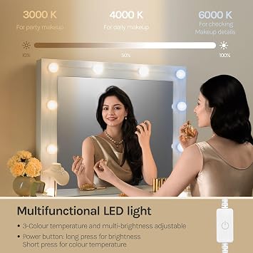WOLTU Dressing Table and Stool Set, with LED Bulbs, Adjustable Brightness