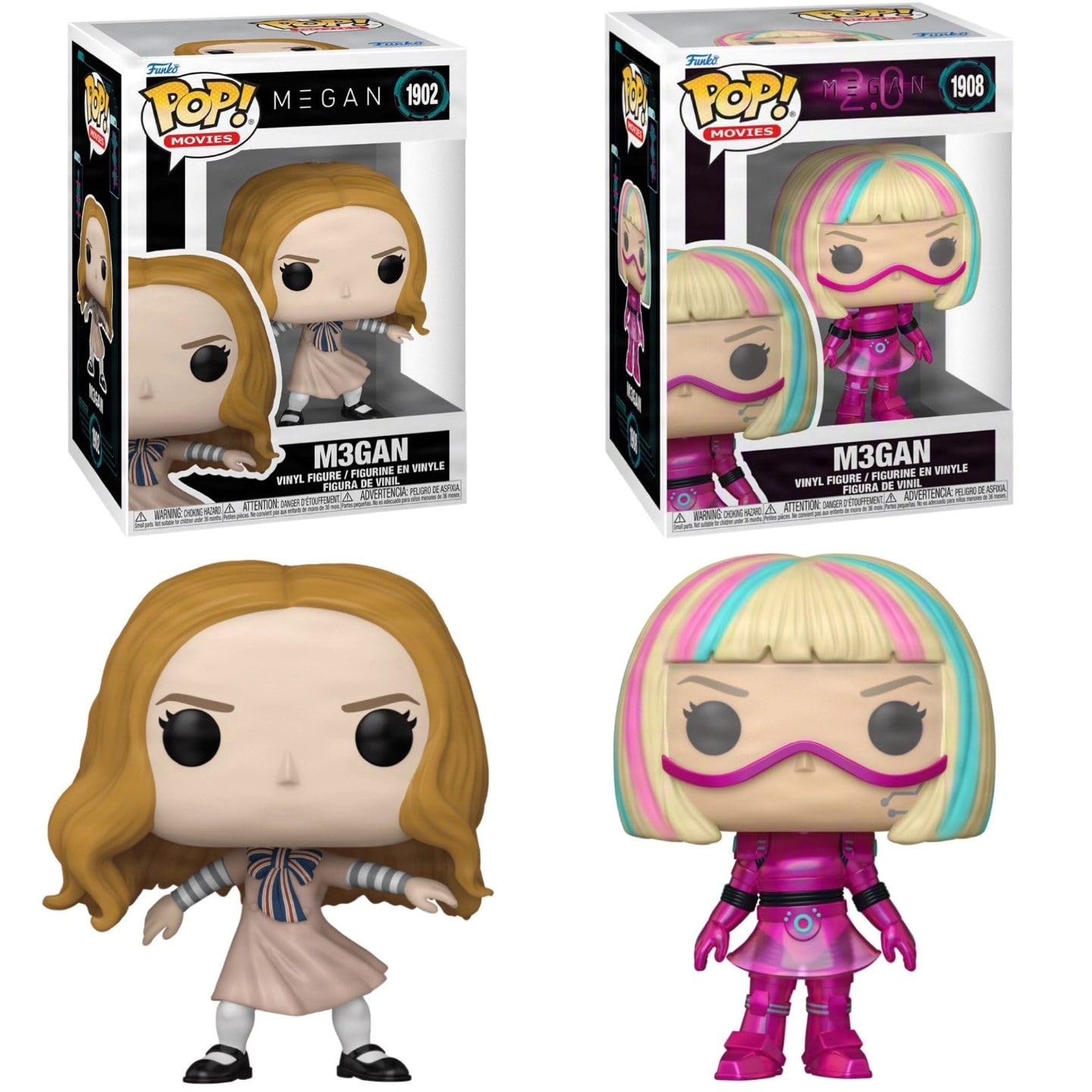 Funko Pop! Movies M3GAN - Set di 2 statuine in vinile #1902 e #1908, multicolore, 9 cm, da collezione