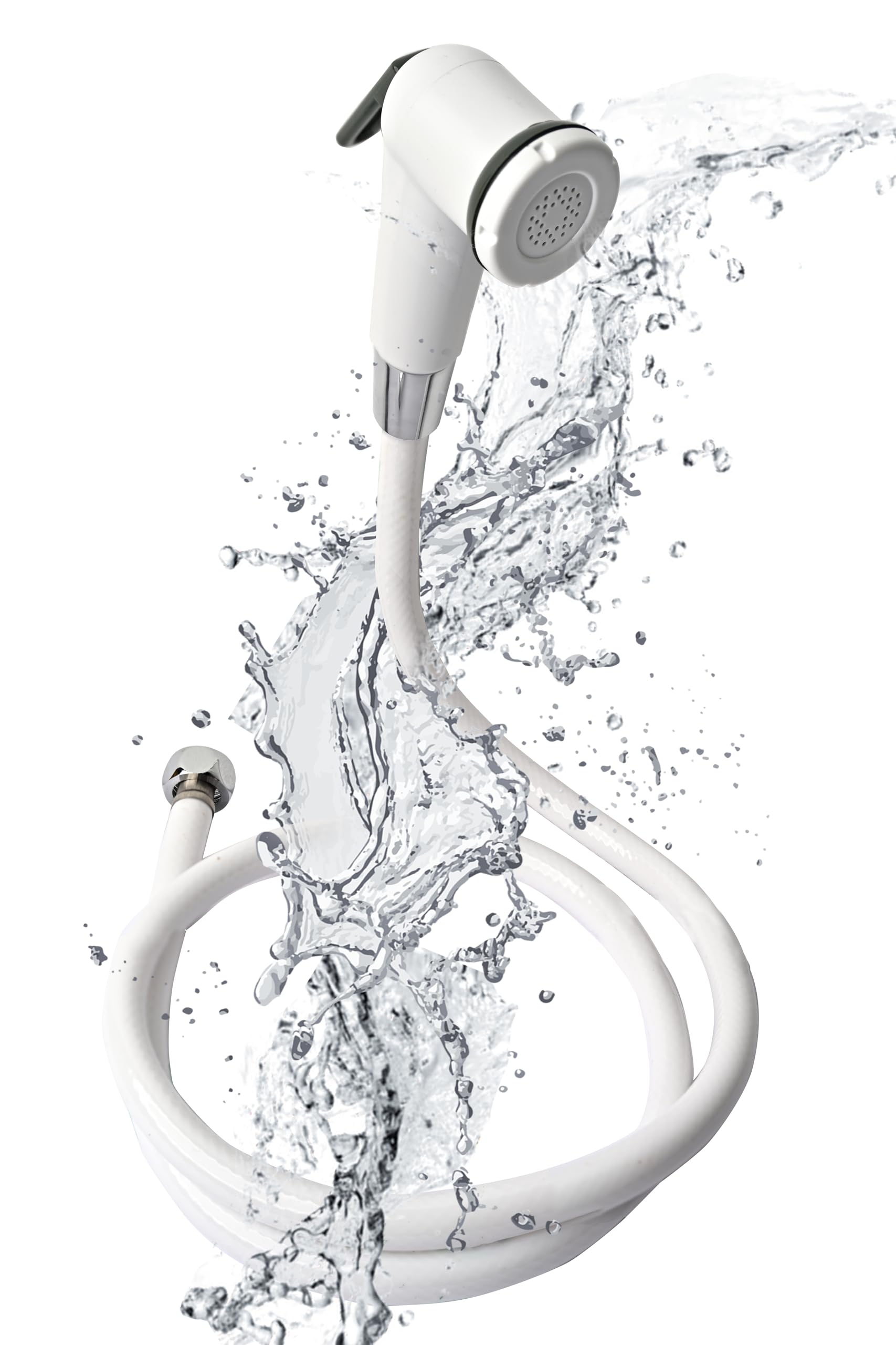 Streamflow™ ECO Hand Trigger Bidet/Shattaf Set - White / 120cm White Multilayer Plastic Hose