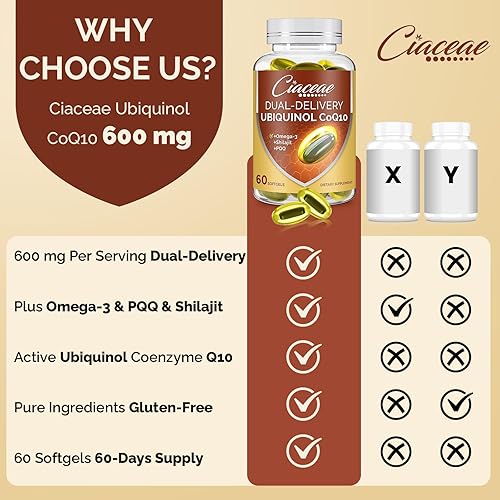 Miniatura 9 de Paquete liposomal CoQ10 de 800 mg 2PCS con Ubiquinol CoQ10 600 mg cápsulas blandas con Omega-3 y Shilajit y PQQ 1PCS