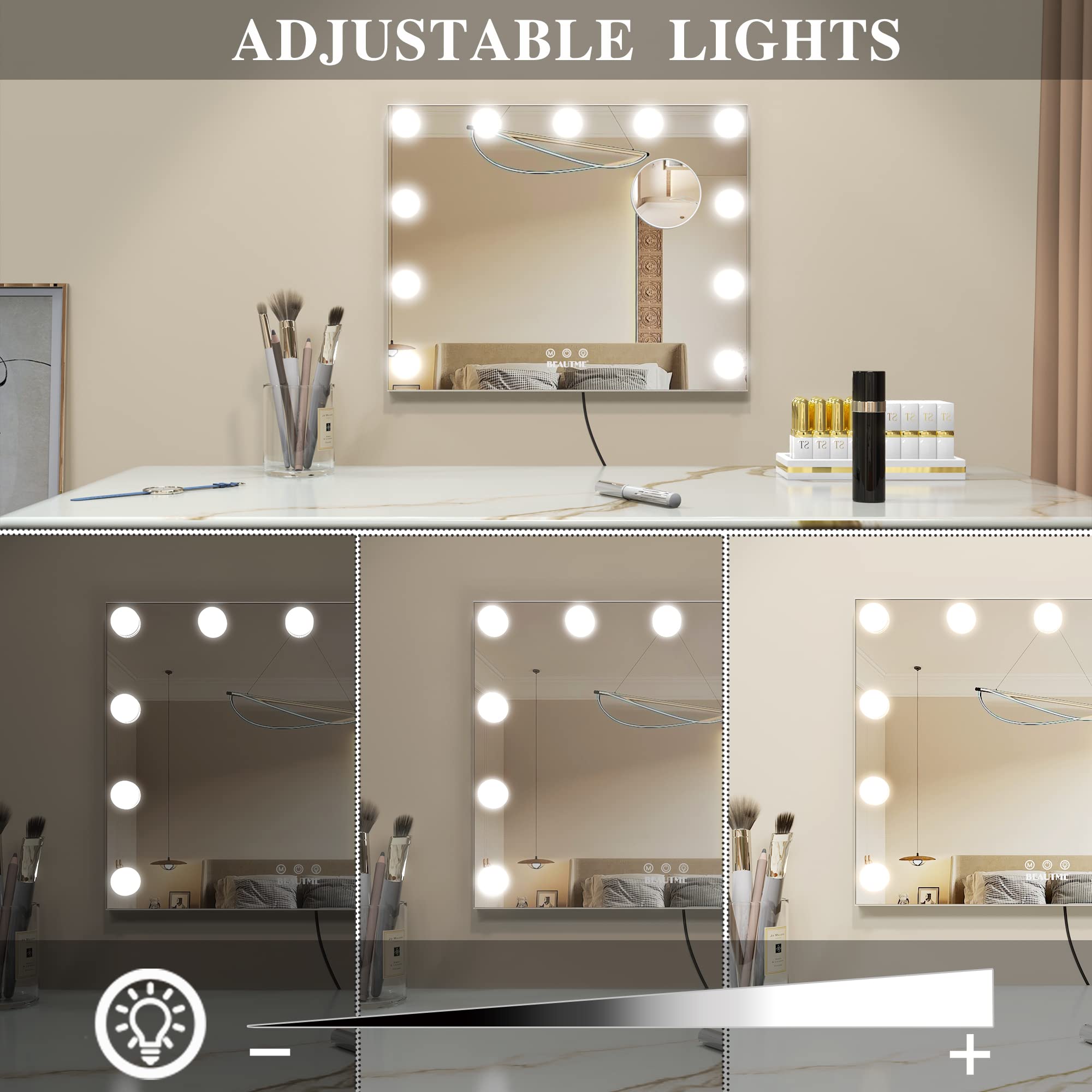 Amazon.co.jp: BEAUTME 女優ミラー 化粧鏡 卓上ミラー 3色ライトモード