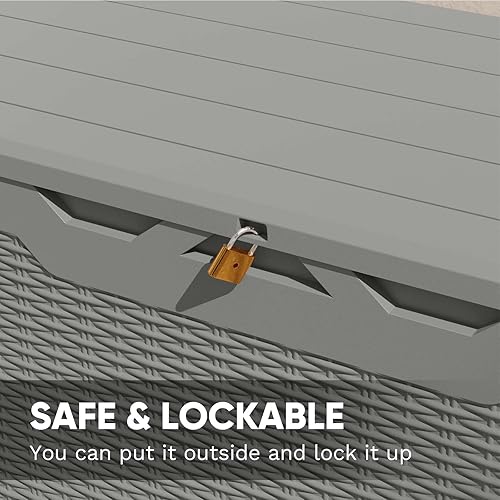 Vista 42 de Patiowell Caja de resina de 100 galones, caja de almacenamiento grande impermeable para muebles de patio y herramientas de jardín, color negro