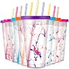 Meoky Color Changing Cold Cups with Lids and Straws - 10 Pack 24 oz Plastic Cute Tumblers Bulk, Reusable for Kids Women Party, Iced Coffee(Swirl)