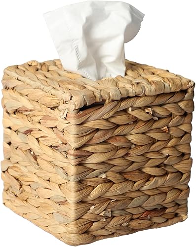 YRMT - Funda para caja de pañuelos de jacinto de agua, tejido de mimbre, cuadrado, para decoración de servilletas, organizador para encimera de 5 x
