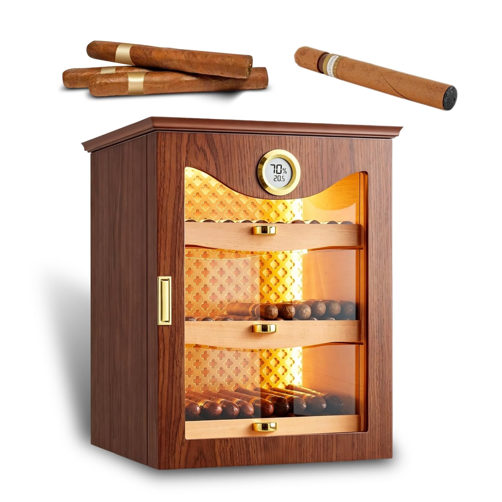 ZHENYUWANG Cedar Wood Humidor With Hygrometer And Humidifier, Holds 130 Cigars, A Decorative Piece For A Home Bar Or Living Room Corner Walnutcolor