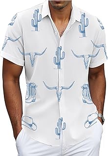 Cowboy Shirts for Men Western Shirts Rodeo Bowling Outfit Country Tshirt Mens Button Down