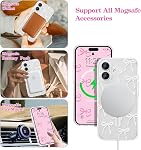 UEEBAI Magnetic for iPhone 17 Case, Bow Case Compatible with MagSafe, Wireless Slim Clear Ribbon Aesthetic Phone Cover Anti-Yellowing Shockproof Protective Cover for Women Girl - White