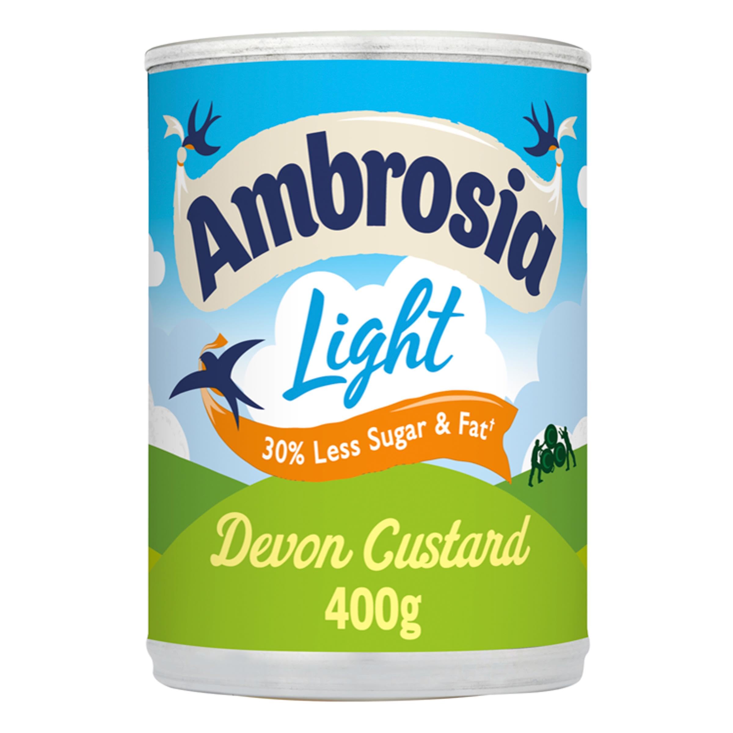 Ambrosia Light Devon Custard, 30% Less Sugar & Fat, Creamy Ready-to-Eat Dessert, 400 g Can (Pack of 1)