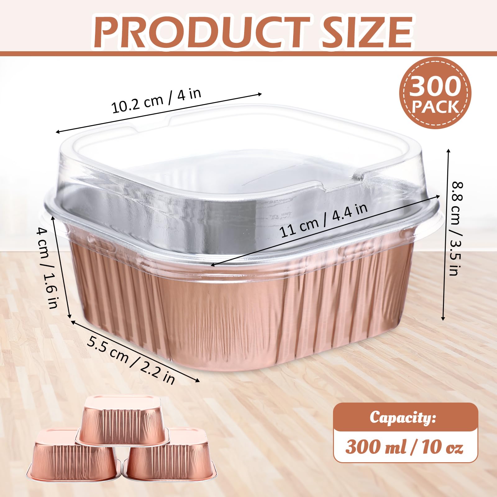 Aoriher 300 mini moldes para tartas de 10 onzas con tapas, color champán