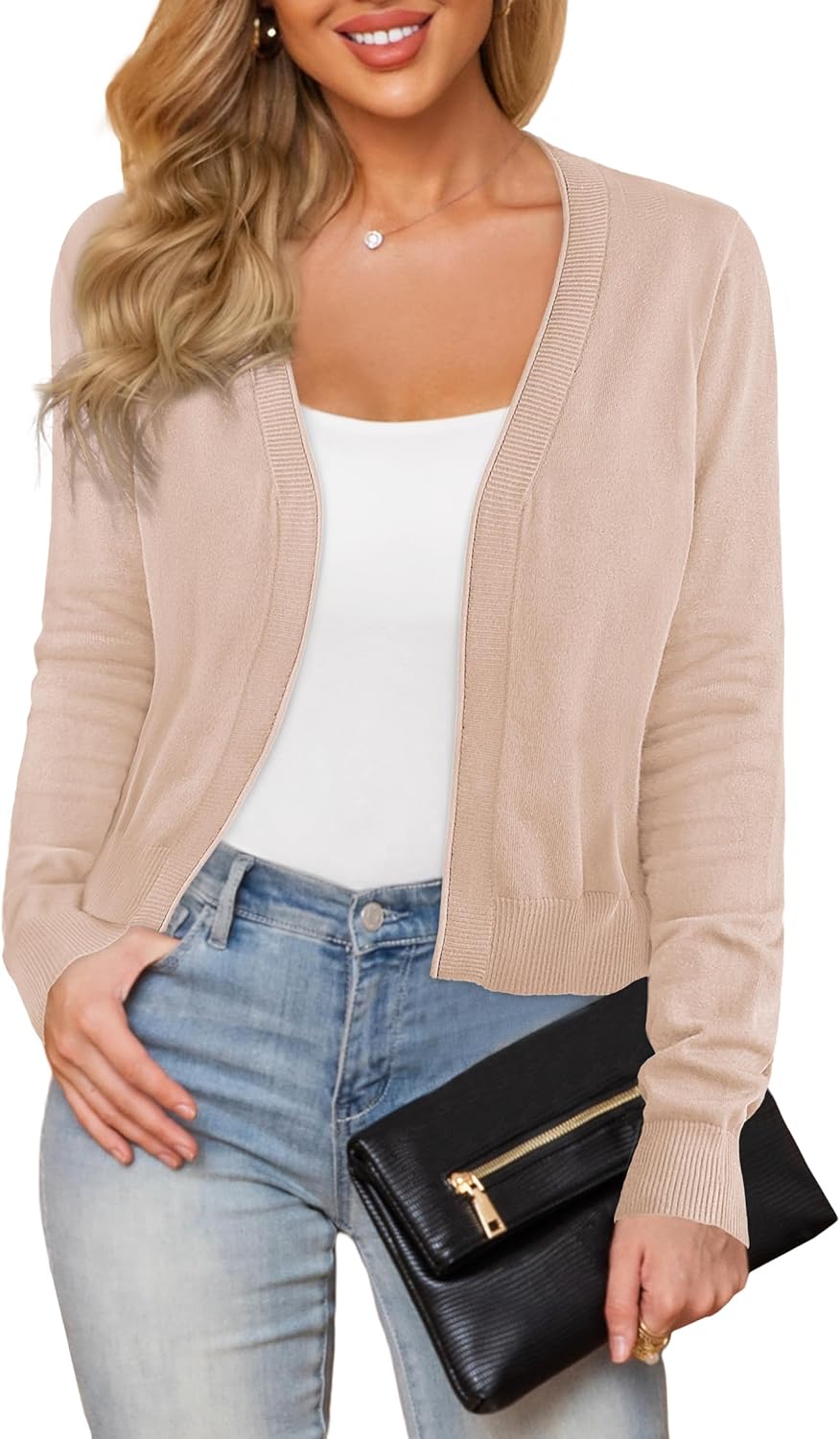 Plusashion Women's Cropped Cardigan Sweaters Long Sleeve Open Front Bolero Knit Shrugs for Dresses