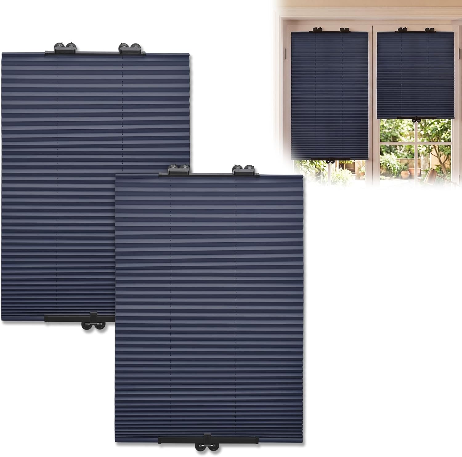 2 Pack No Drill Blackout Pleated Blinds, 58'' x 25.6''