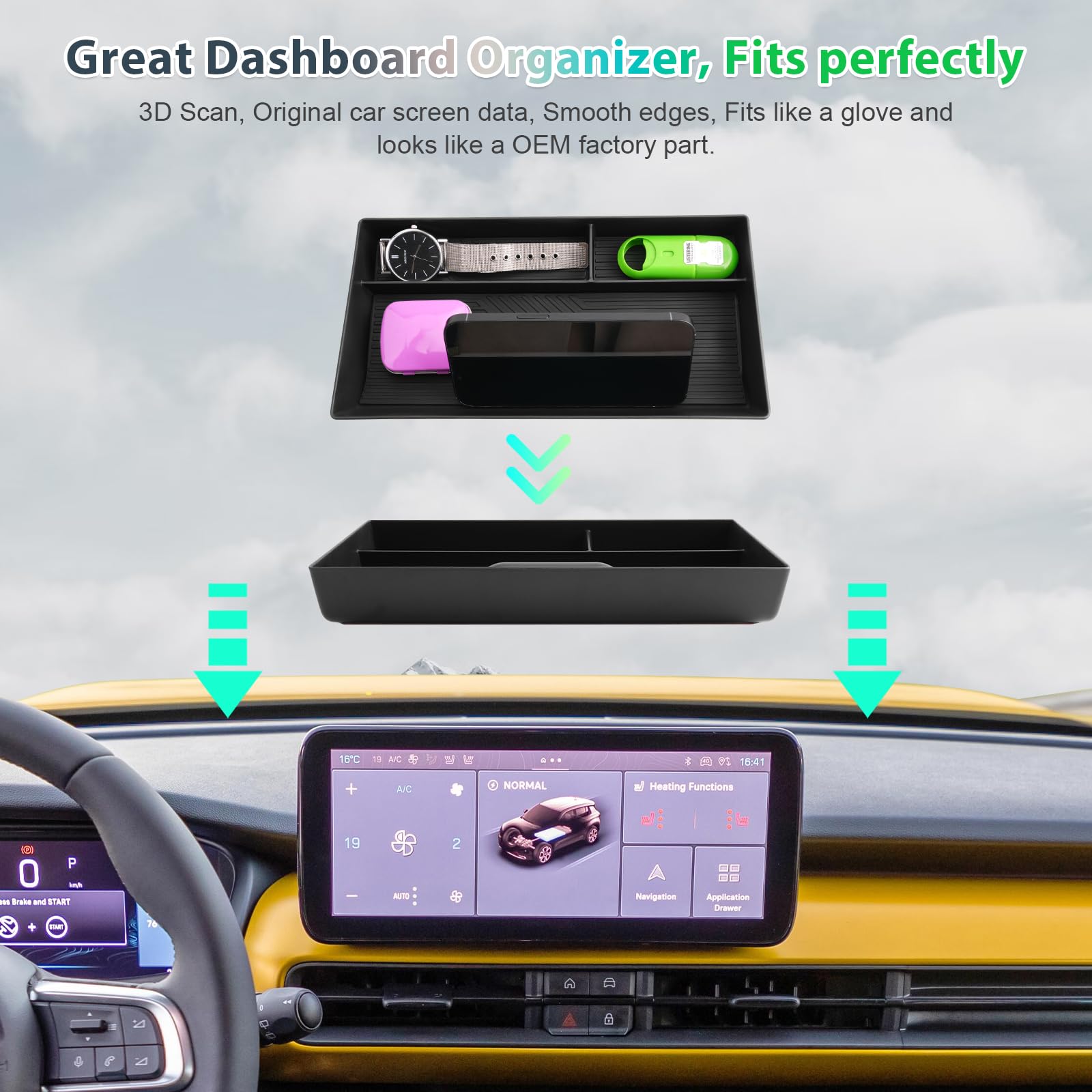 GAFAT Kompatybilny z Jeep Avenger 2024 2025 2026 26,04 cm Konsola środkowa, skrzynka na przechowywanie, Avenger 2025 Uconnect 26,04 cm za ekranem Półka Organizer, Akcesoria do Avengera
