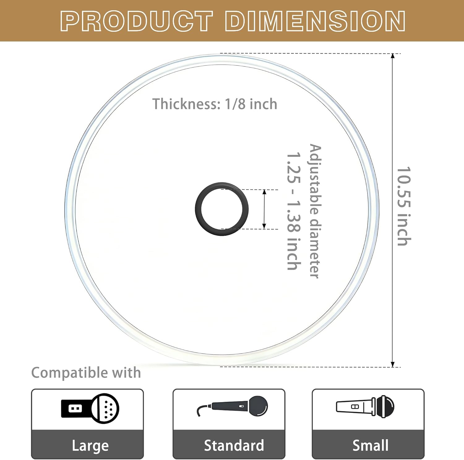 10.5″ - 2 Pack Shatterproof Acrylic Microphone Reflector Shield with Edge Guard Strip & Adjustable Rubber Ring – Universal Fit for XLR Mics – Trumpet, Trombone, Saxophone & Vocals | Home & Stage Use