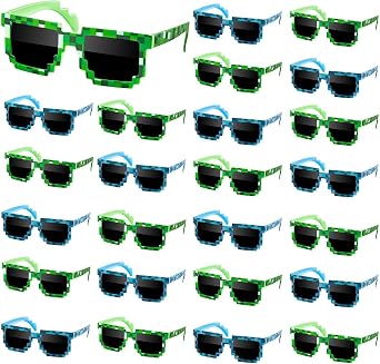 Lonfliness 24Pack Pixel Sunglasses Video Game Party Favors Pixel Mosaic Colorful Glasses Pixelated Mosaic Fashion Sunglasses in 2 Color Gamer Glass Birthday Game Supplies