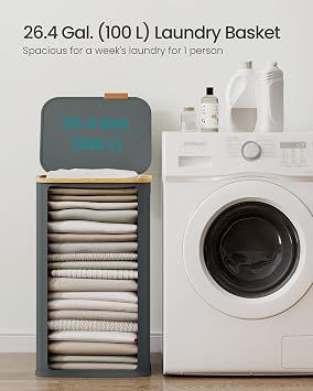 SONGMICS Laundry Basket with Lid, Washing Basket, 26.4 Gal. (100 L)