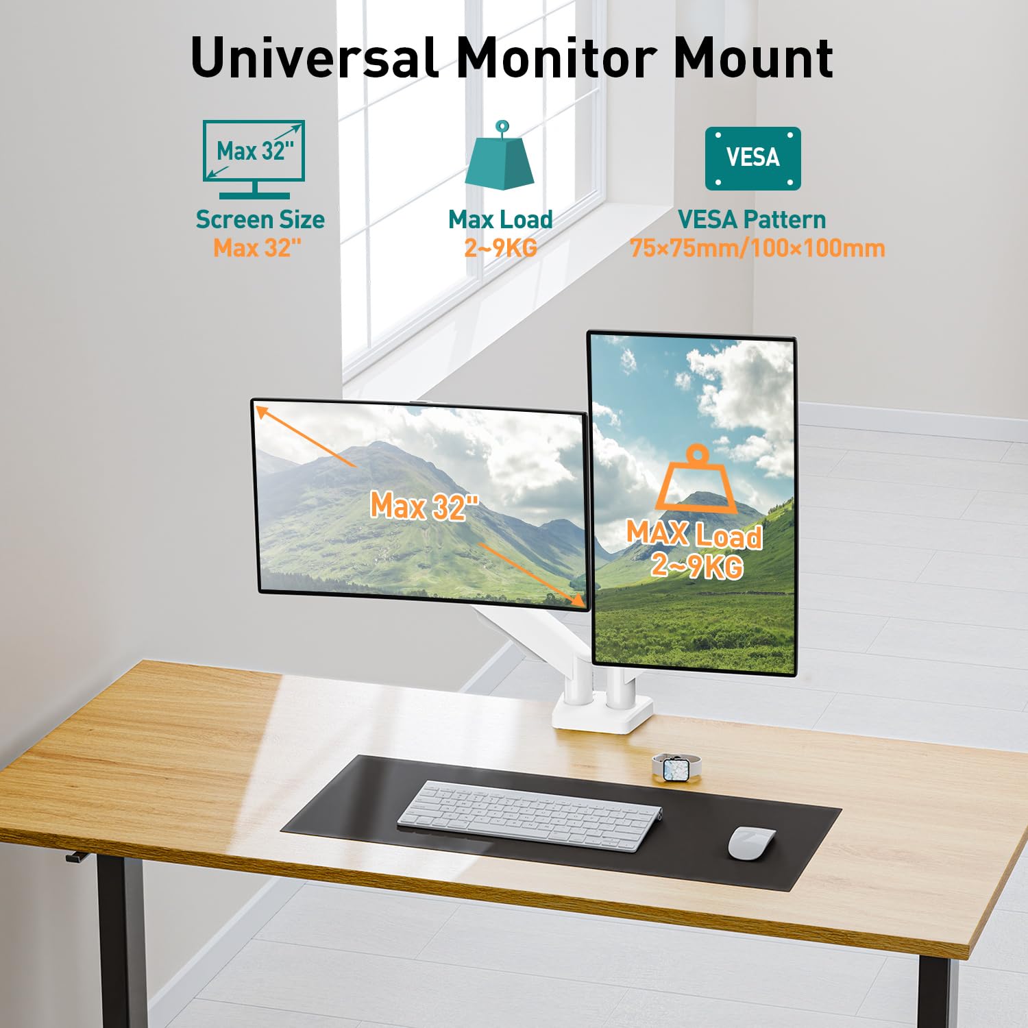ELIVED Podwójne ramię do monitorów 13-32 cale, ergonomiczny uchwyt biurowy