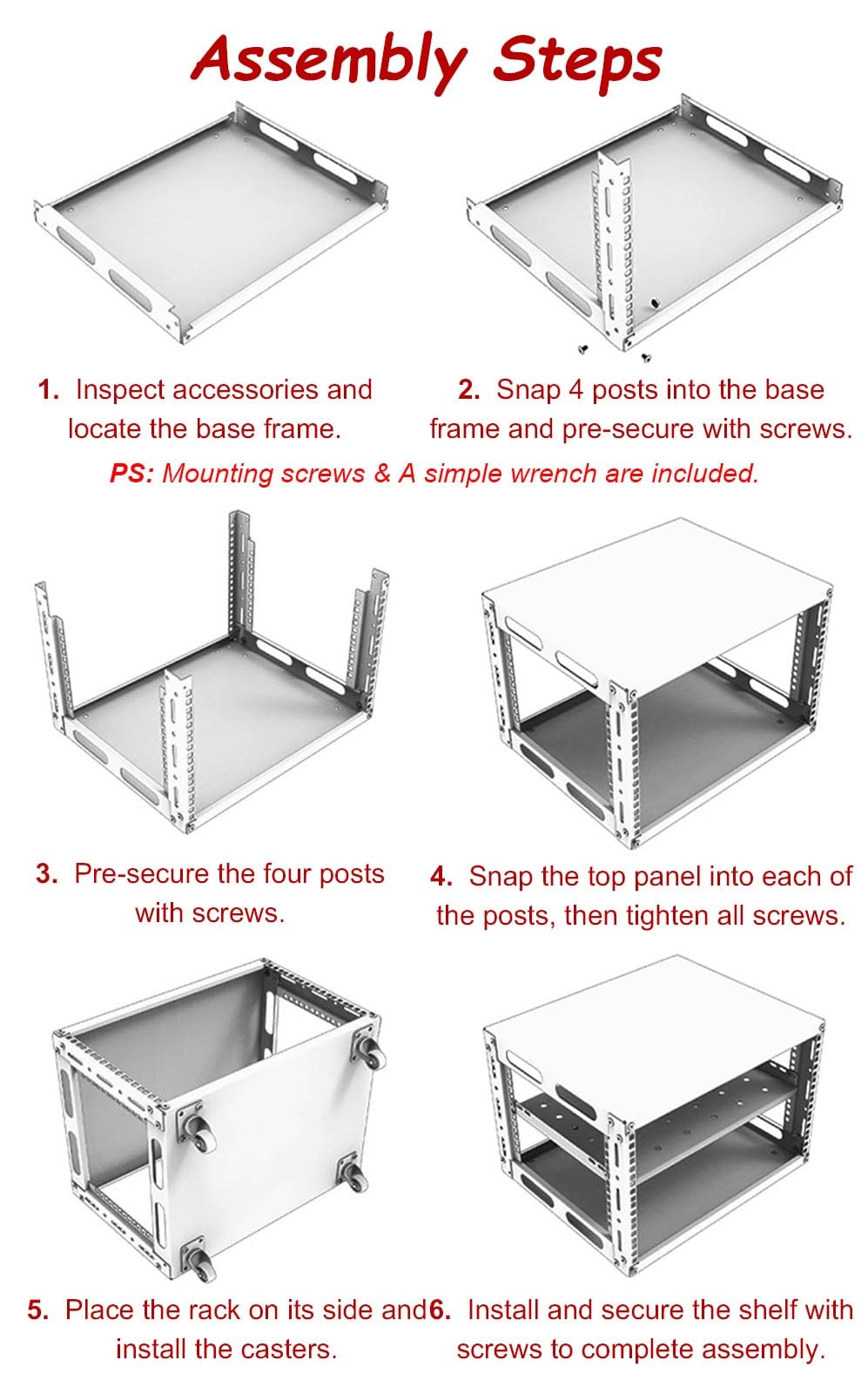 Vibeo Rack di Rete a Telaio Aperto Rack per Server Ventilato con Ripiani e 4 Ruote, Rack di Rete a Telaio Aperto 12U 16U 20U, Sistema Rack Audio per Apparecchiature di Rete da 48 cm(12U,2 Tier)