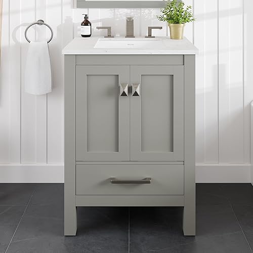 Eviva Aberdeen - Tocador de baño moderno - Tocador de baño pequeño de madera maciza blanca de 30 pulgadas con fregadero, tocador de baño de