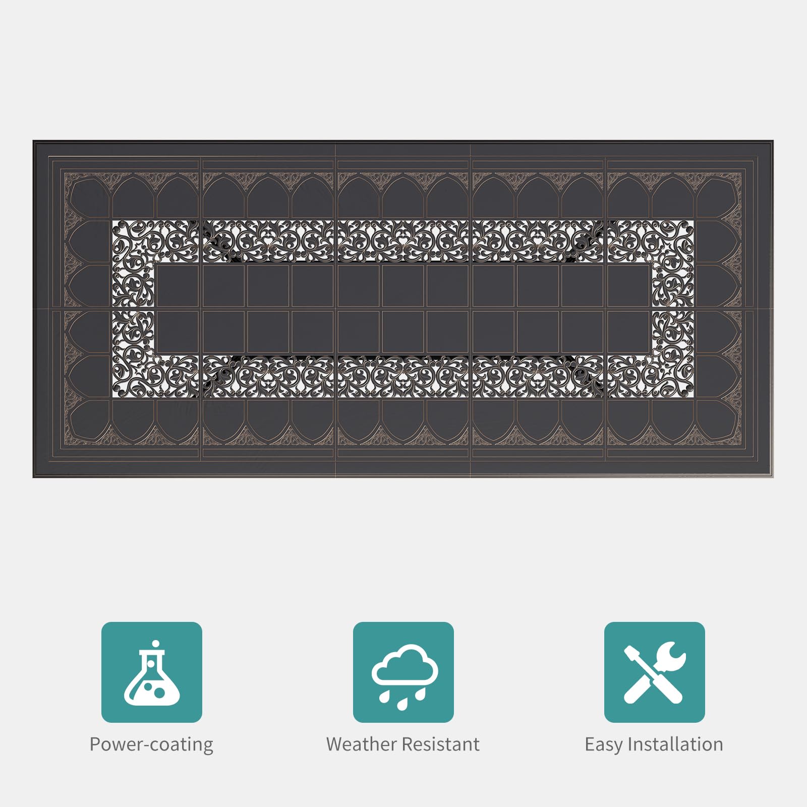 Mesa de comedor al aire libre de aluminio fundido, mesa de comedor de patio de 86.6 pulgadas con almohadillas ajustables para los pies, para jardín, patio trasero, cubierta, bronce oscuro 2