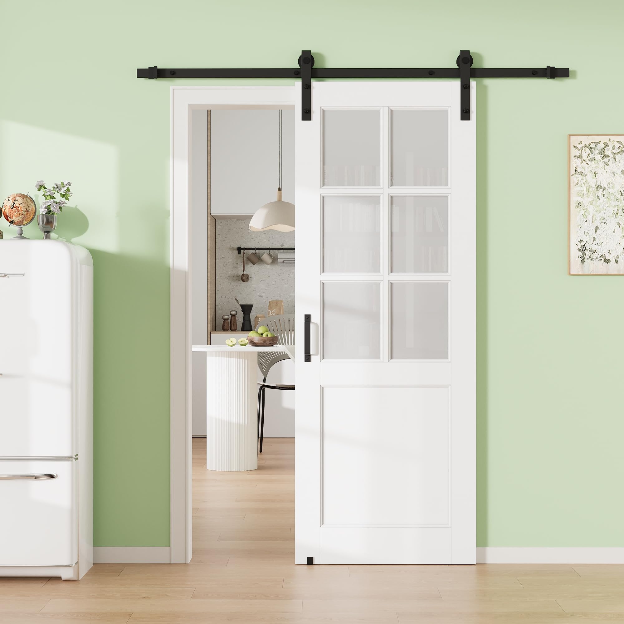 32" x 80" 5-Lite Tempered Clear Glass Sliding Barn Doors with 72" Track Kit