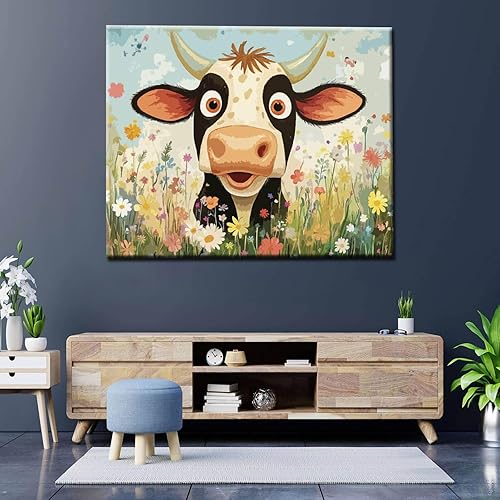Miniatura 4 de Bumbers - Pintura de vaca de animales de granja para adultos, principiantes, pintura de buey de granja, bricolaje por números, lienzo de pintura