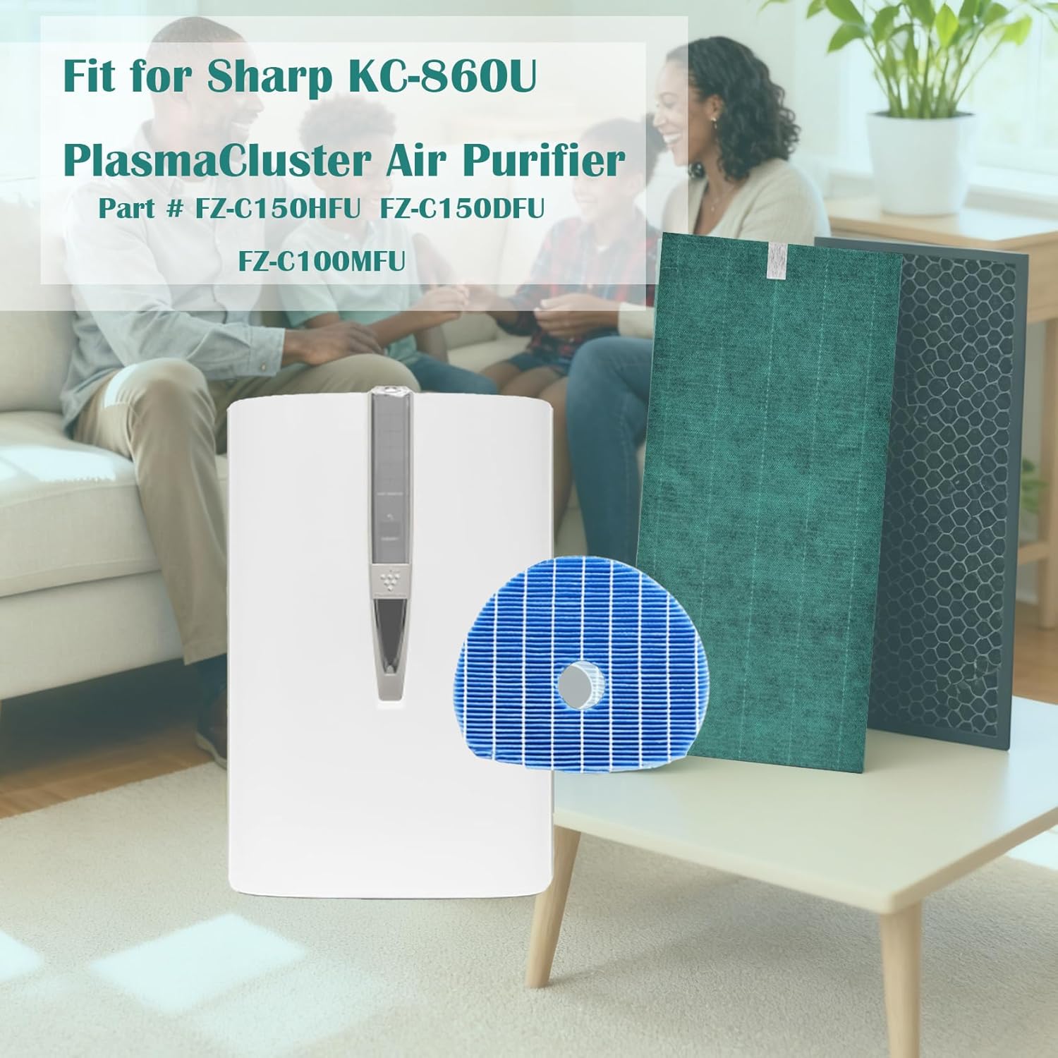 KC-860U Filter Set for Sharp KC-860U PlasmaCluster Air Purifier with H13 HEPA & Activated Carbon & Humidifier Filter - Part # FZ-C150HFU FZ-C150DFU FZ-C100MFU
