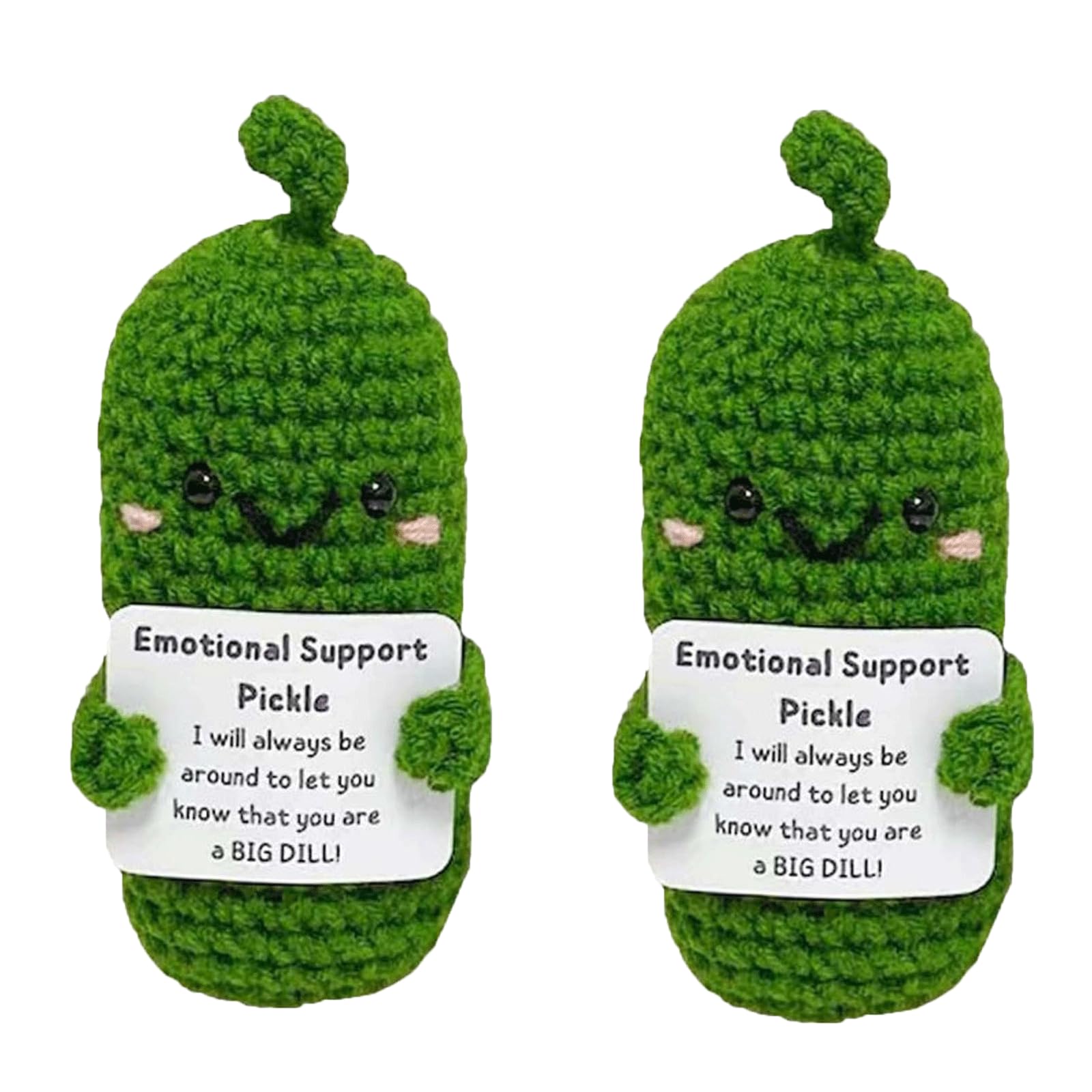 Handmade Emotional Support Pickled Cucumber Gift,Cute Wool Knitting Positive Energy Doll,Emotional Support Pickles Doll, Pickle Toy with Positive Affirmation Card (2 PCS)