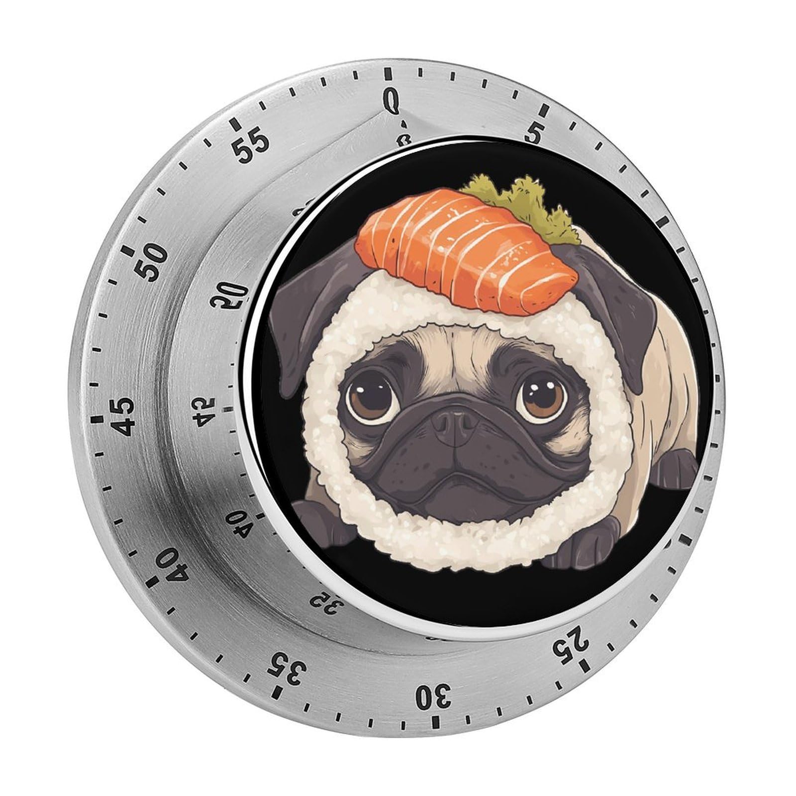 Sushi Pug Dog Mechanical Timer with Alarm for Kitchen Cooking Productivity Stainless Steel Timers
