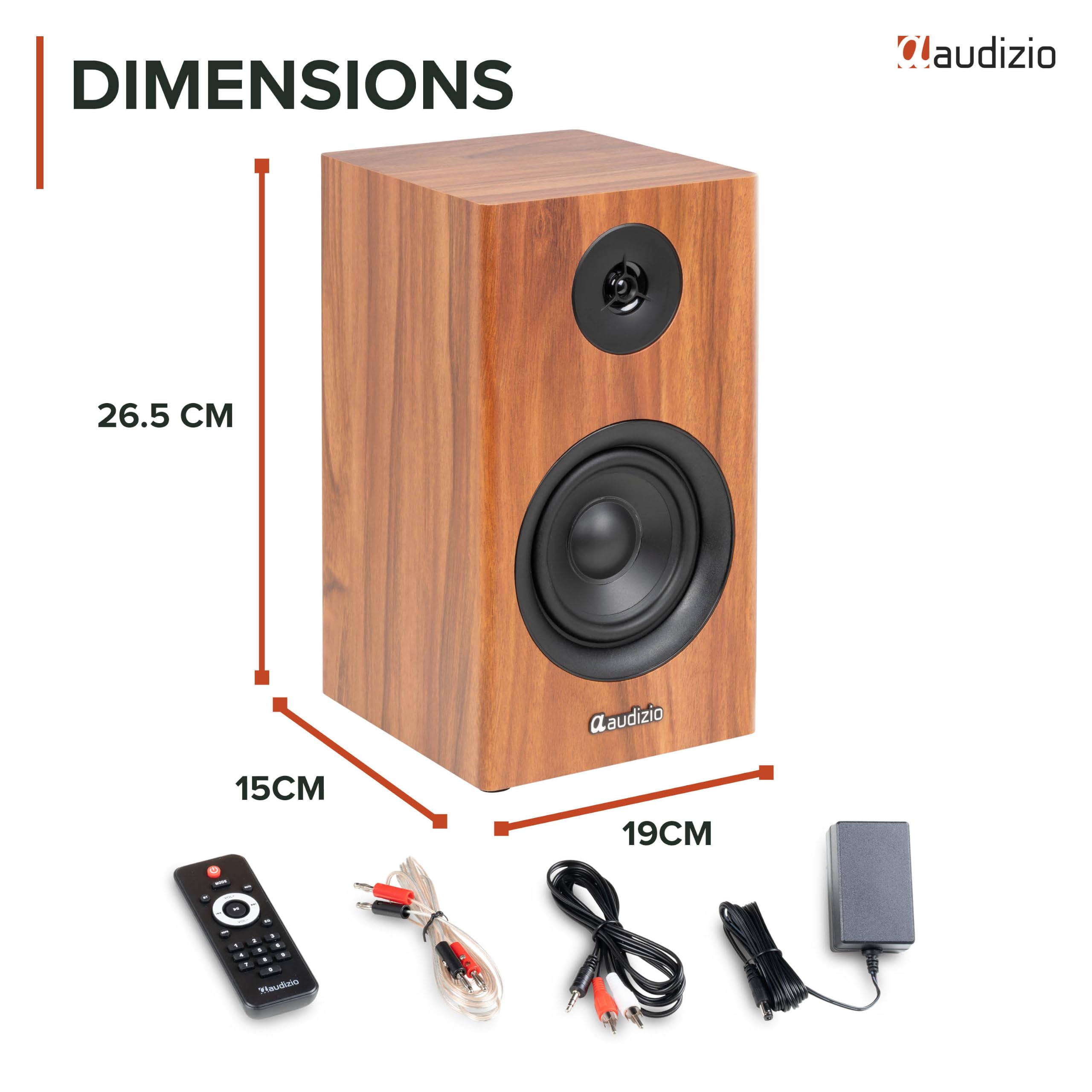 Audizio BS15 Enceintes Bibliothèque BT Actives 60W HiFi avec HDMI Arc Merisier