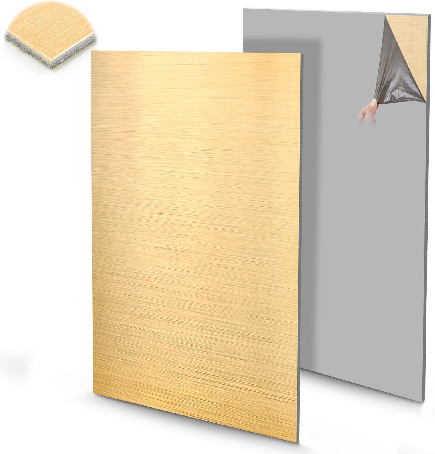 Blulu 2 Pcs Aluminum Composite Panel, 1/8" Thick Rectangle Aluminum Plastic Composite Sheet Plate for Industry Crafting Handcraft DIY Projects, Brushed Gold (24"x12")