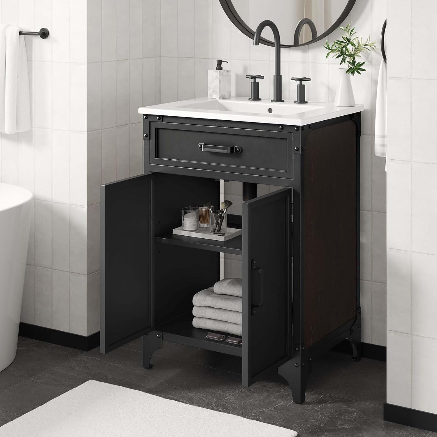 Modway EEI-6413-WHI-BLK Steamforge 24" Bathroom Vanity, White Black