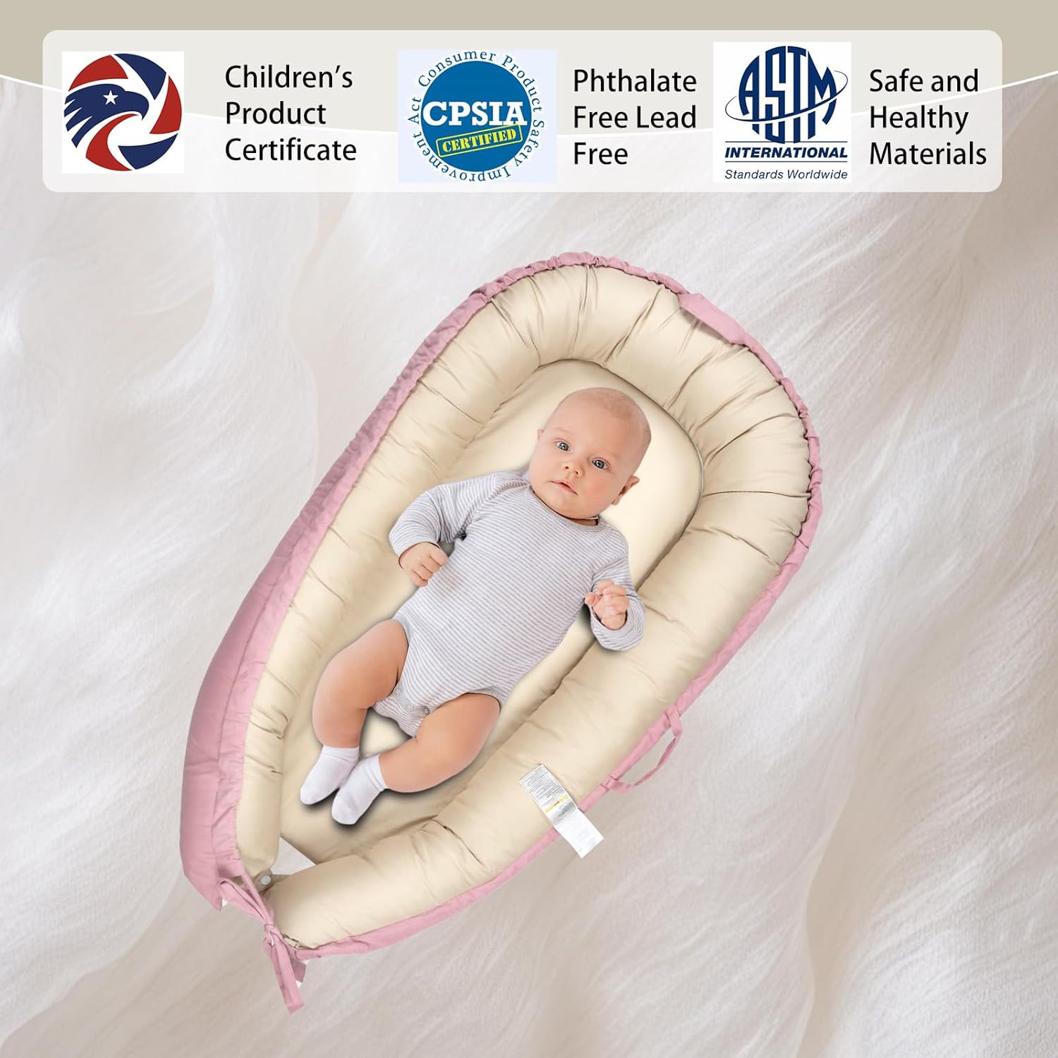 Infant Lounger, Portable Infant Beds, 100% Cotton, Breathable & Reversible, Baby Lounger for Newborn, Adjustable Baby Floor Seat for Tummy Time, Essentials for Newborns (Pink)