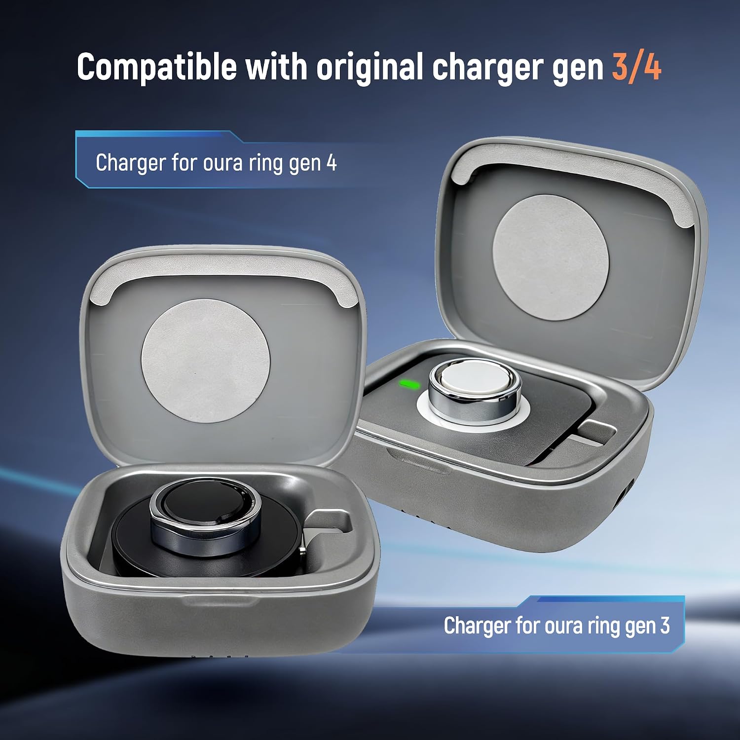 Wireless Charging Case for Oura Ring gen 4 & gen 3 Charger, 1000mAh Portable Travel Chargering Station Fits All-Sized Ring Gen 4 | Gen 3 (Official Charger NOT Included) (Space Grey)