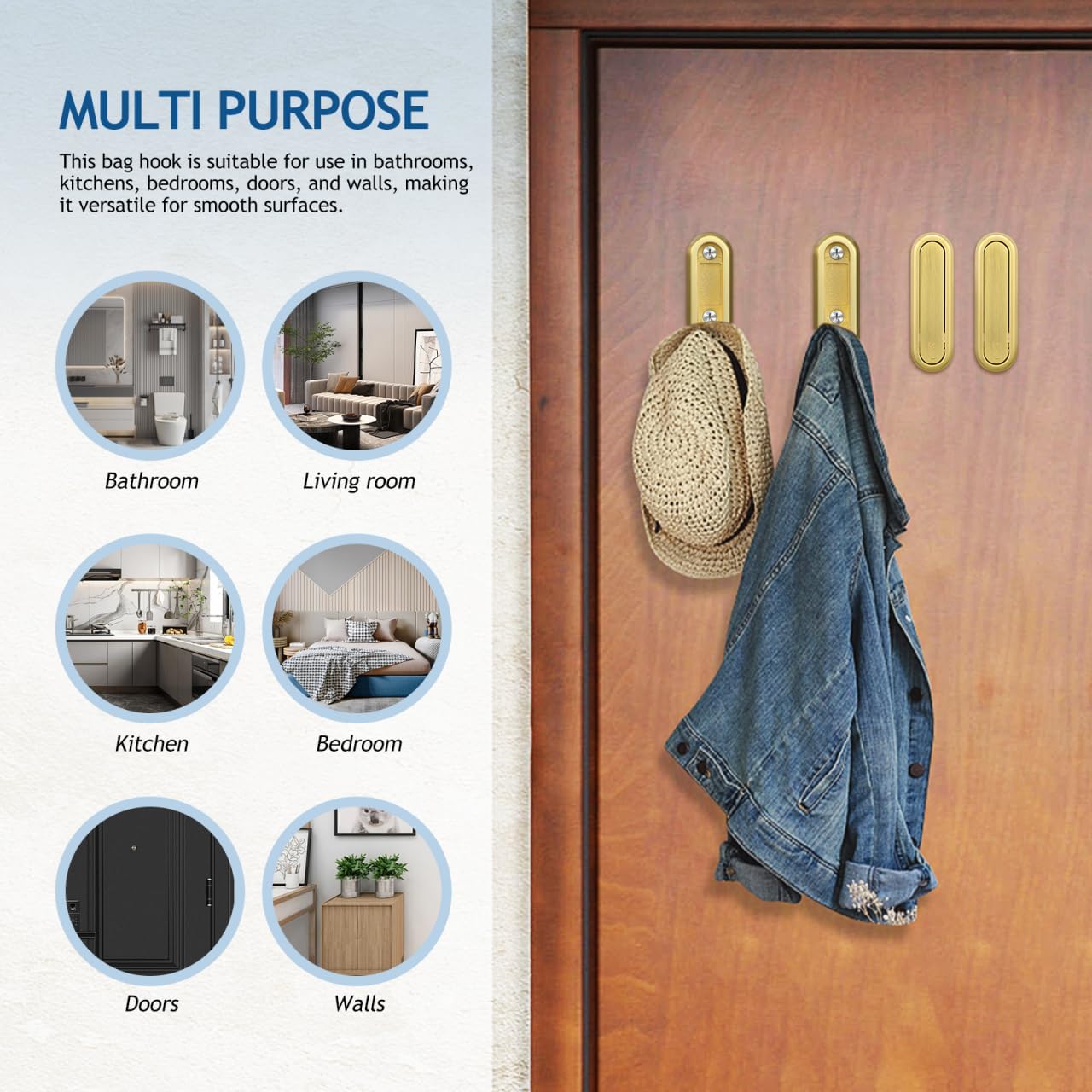 iplusmile 4 Pack Foldable Wall Hooks, Zinc Alloy Invisible Coat Hook for Hanging, Brushed Gold Retractable Towel Hanger, Space Saving Metal FoldingHooks for Backpack Purse Closet