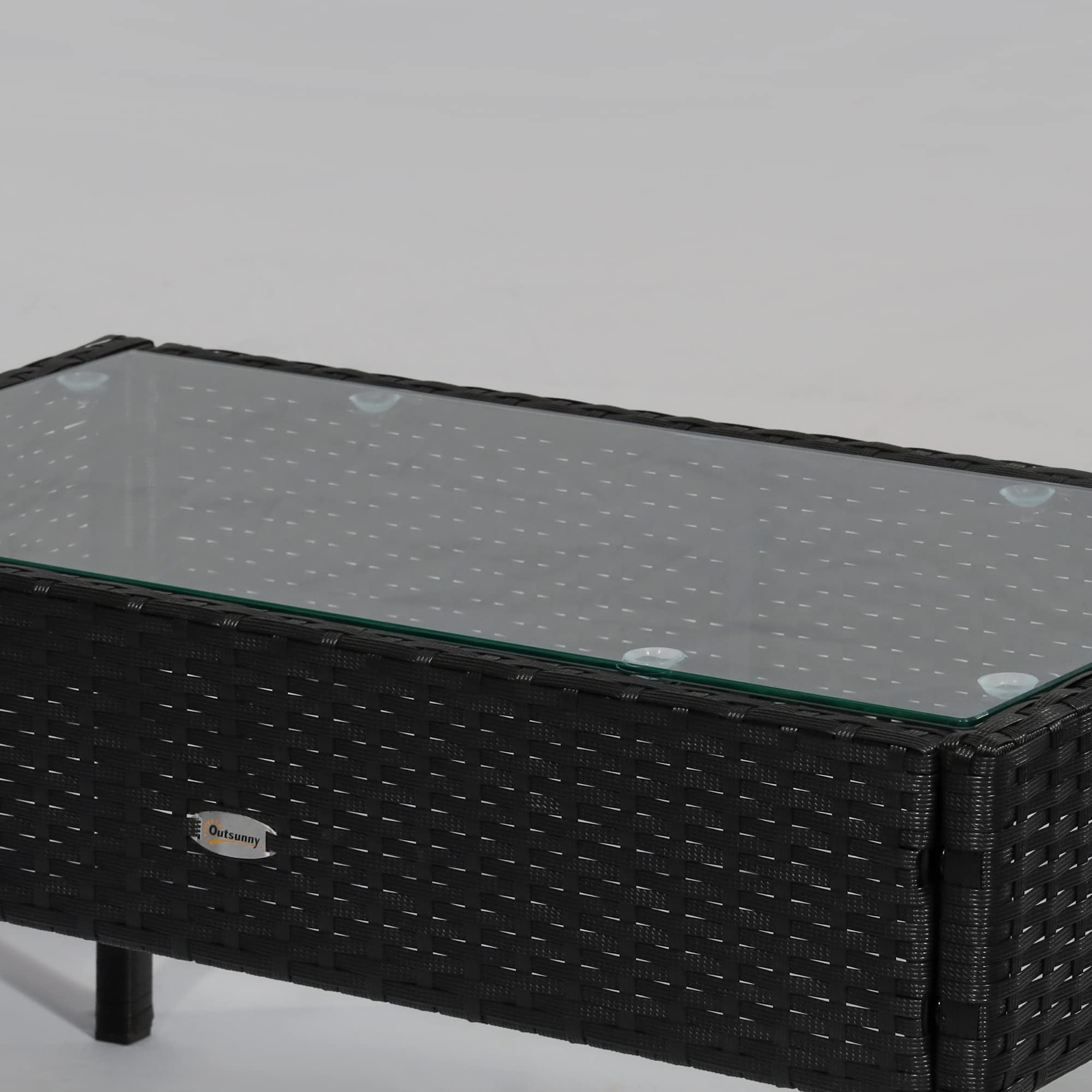 Outsunny Set da Giardino 4 Pezzi in Rattan PE, Salotto da Giardino con Tavolino da Giardino 75x40x38 cm, 2 Poltroncine 57x60x77 cm e Divano 2 posti 108x60x77 cm, Nero e Crema