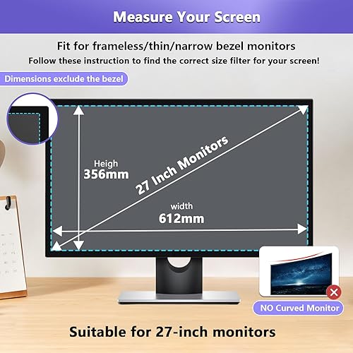 Miniatura 9 de Pantalla magnética de privacidad de 27 pulgadas para monitor con relación de aspecto 16:9, pantalla de privacidad extraíble para monitor de