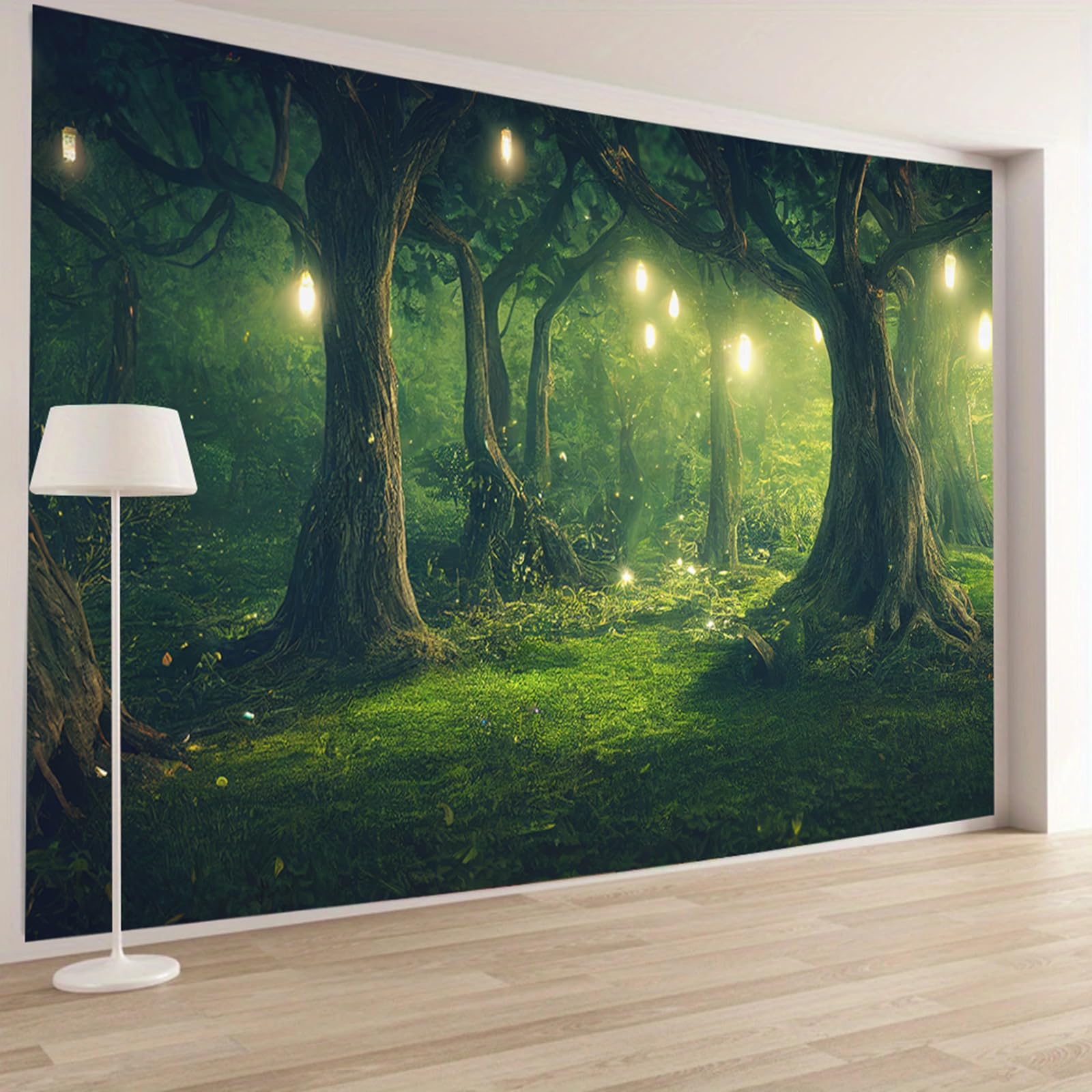 BCughia Dekoracja ścienna 200 x 200 cm, dywan ścienny, zielone drzewo, gobelin, noc, las, chusta na ścianę, natura, krajobraz, dekoracja ścienna do salonu, sypialni