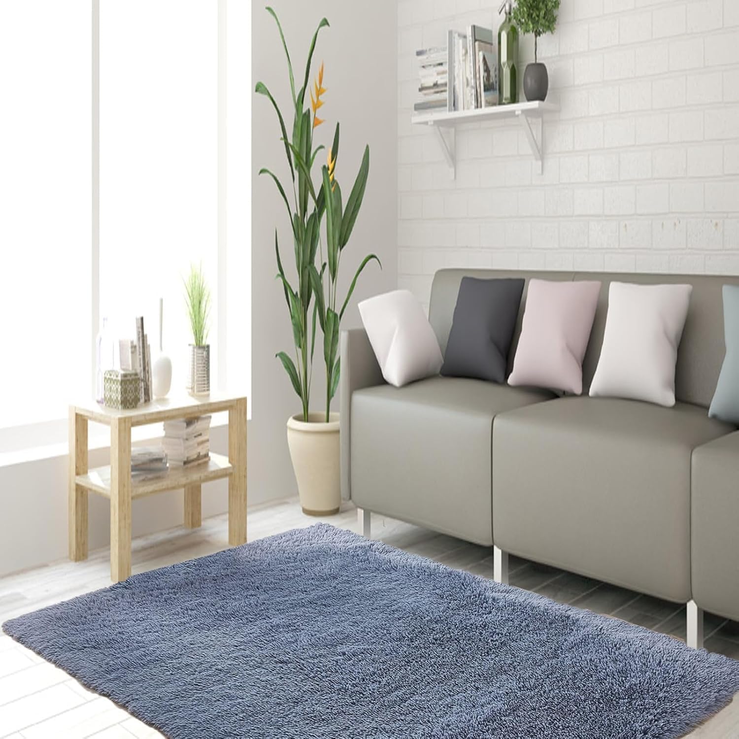 Tapis shaggy gris 130 x 290 cm pour grand salon et chambre d'enfant moderne