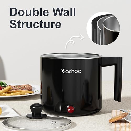 Miniatura 7 de Olla eléctrica para cocinar ramen de 1.5 L, mini olla portátil multifuncional para pasta, fideos, huevos, sopa, olla antiadherente con protección