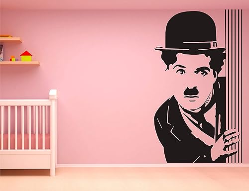 Miniatura 2 de WALL GURU Vinilo de Charlie Chaplin - Adhesivo decorativo para pared, 23.2 x 40.2 in, color negro